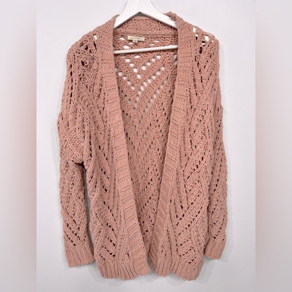 Mystree chenille chunky knit open front cardigan light pink size S - Picture 5 of 11